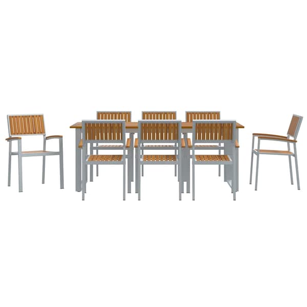 vidaXL Trädgårdsmöbelset 9 pcs Grå Massivt Akaciaträ