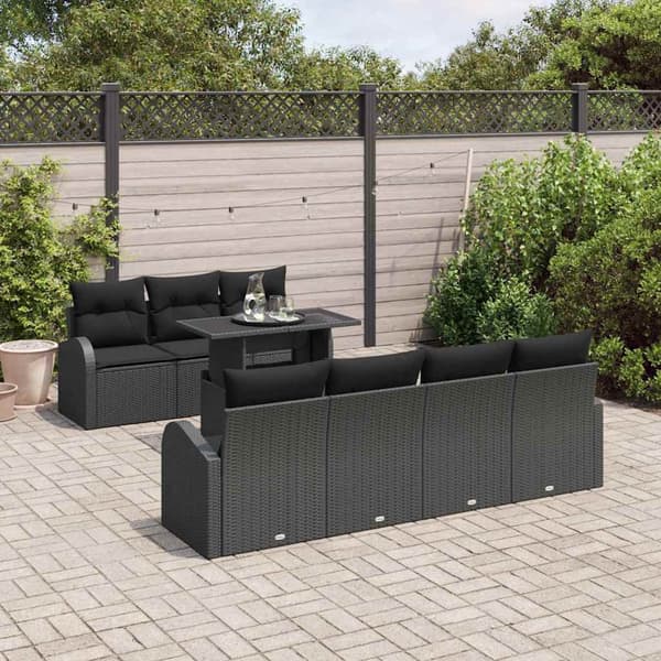 vidaXL Trädgårdsoffset med kudde 8 pcs Svart Poly rattan