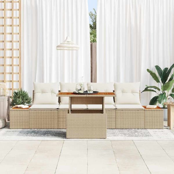 vidaXL Trädgårdsoffset med lagring 5 pcs Beige Poly rattan