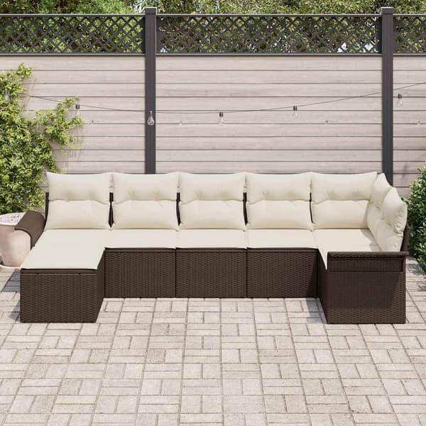 vidaXL Trädgårdsoffset med kudde med lagring 7 pcs Brun Poly rattan