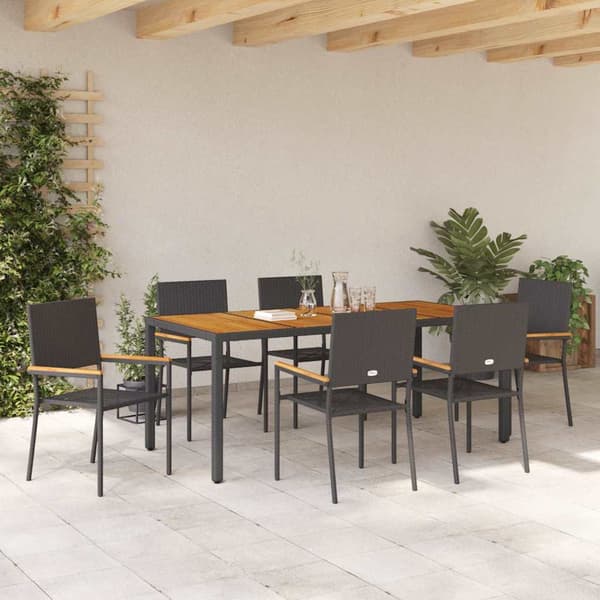 vidaXL Trädgårdsmöbelset 7 pcs Svart konstrotting