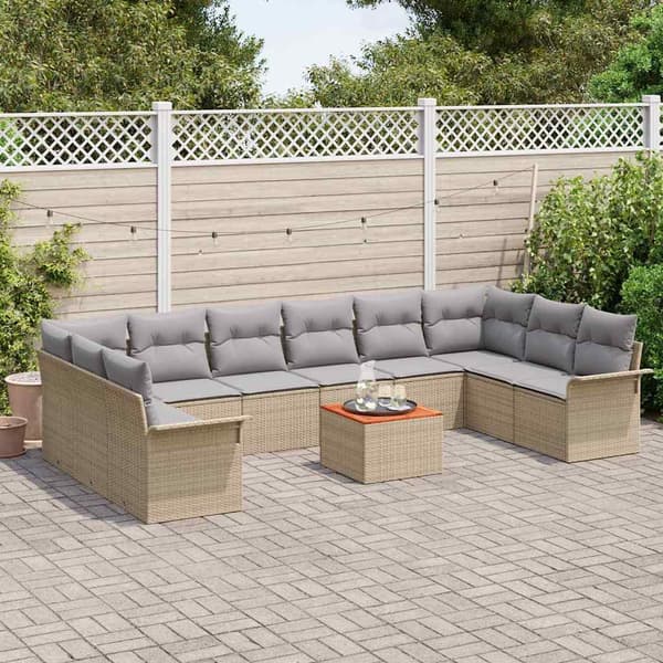 vidaXL Trädgårdsoffset med kudde 11 pcs Beige konstrotting