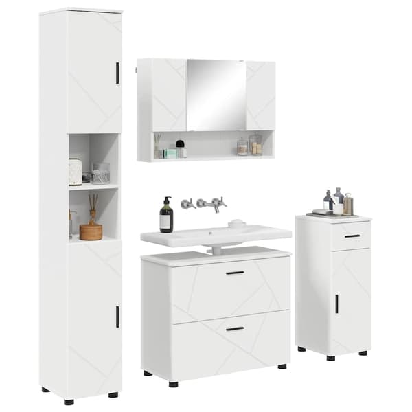 vidaXL Badrumsmöbelset med låda 4 delar Vit 30 x 35 x 192 cm