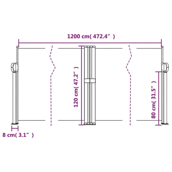 vidaXL Infällbar sidomarkis gräddvit 120x1200 cm
