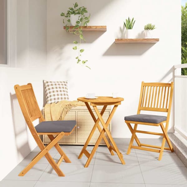 vidaXL Fällstol med kudde 2 pcs Brun Massivt akaciaträ