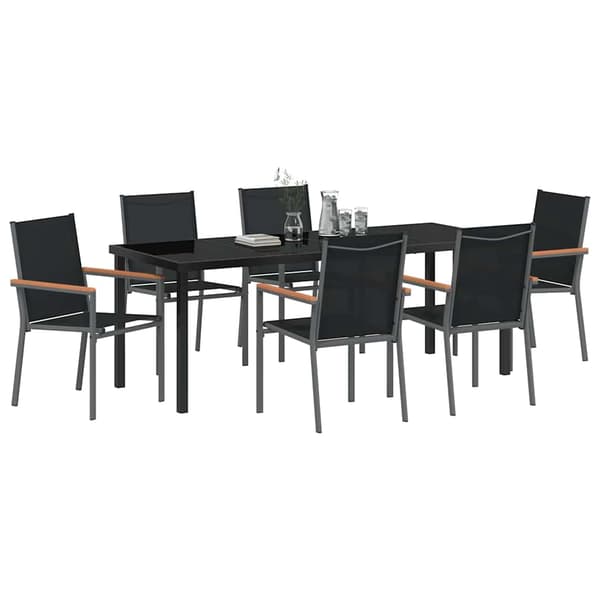 vidaXL Trädgårdsmöbelset 7 pcs Svart Pulverlackerad stål