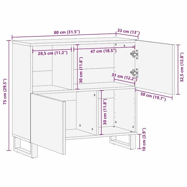 vidaXL Sideboard Brun 80 x 33 x 75 cm heltre mango