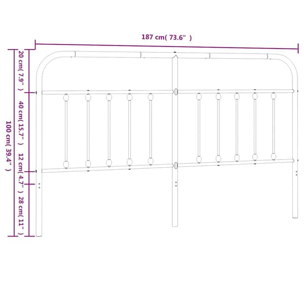 vidaXL Utskiftbar sengegavl i metall hvit 180 cm