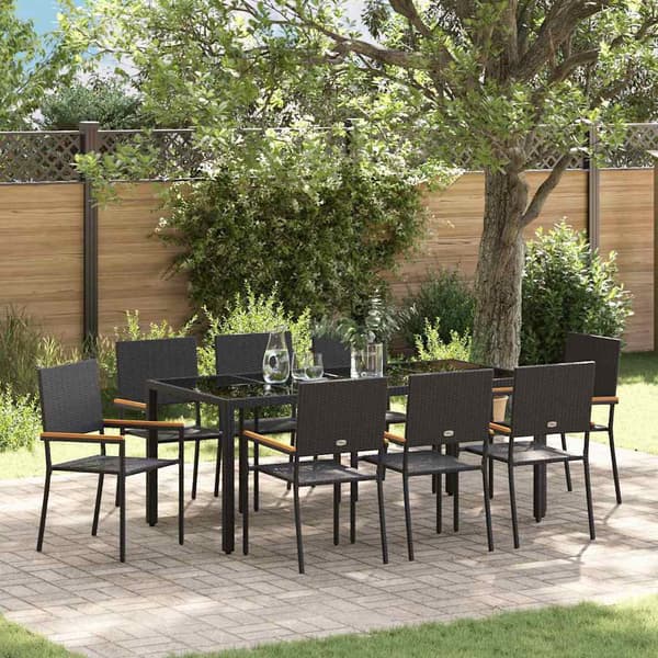 vidaXL Hage Spisegruppe 9 pcs Svart polyrotting