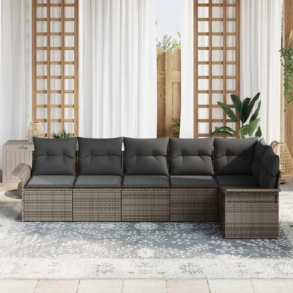 vidaXL Trädgårdsoffset med kudde med lagring 6 pcs Grå Poly rattan