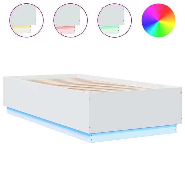vidaXL Sängram med LEDs vit 90x190 cm konstruerat trä