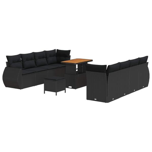vidaXL Trädgårdsoffset med lagring 11 pcs Svart Poly rattan