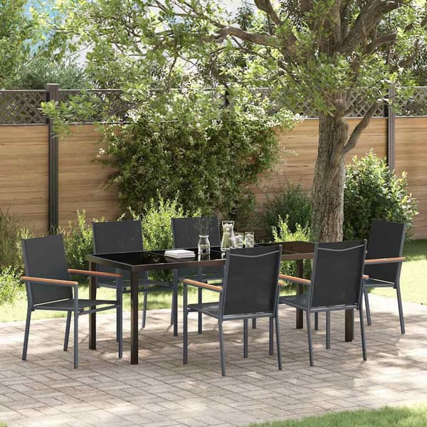 vidaXL Trädgårdsmöbelset 7 pcs Svart Pulverlackerad stål