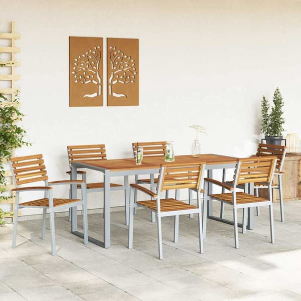 vidaXL Hage Spisegruppe 7 pcs Grå Solid akasietre