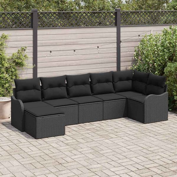 vidaXL Trädgårdsoffset 7 pcs Svart konstrotting
