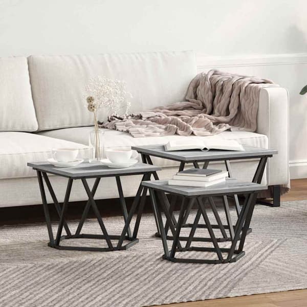 vidaXL Kaffeebord 3 pcs Grå Sonoma Konstruerat trä och stål