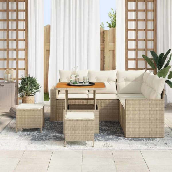 vidaXL Trädgårdsoffset 9 pcs Beige och gräddfärgad konstrotting