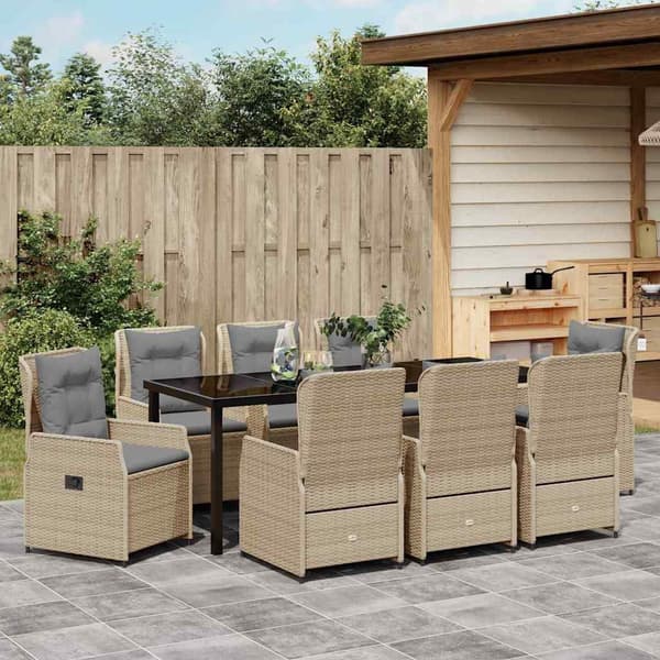vidaXL Trädgårdsmöbelset 9 pcs Beige och Ljusgrå konstrotting