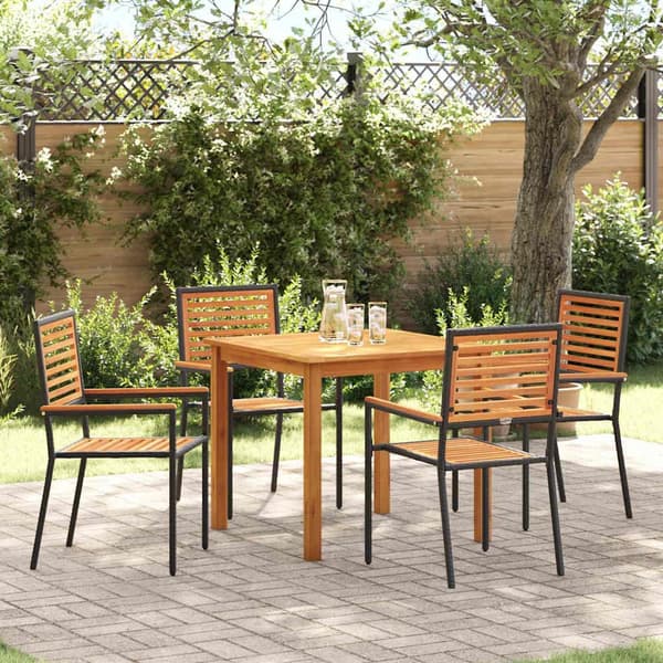 vidaXL Hage Spisegruppe 5 pcs Svart Solid akasietre
