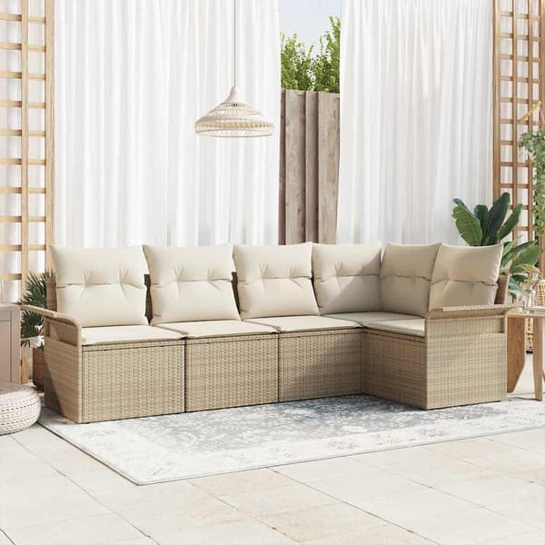 vidaXL Trädgårdsoffset med lagring 5 pcs Beige konstrotting