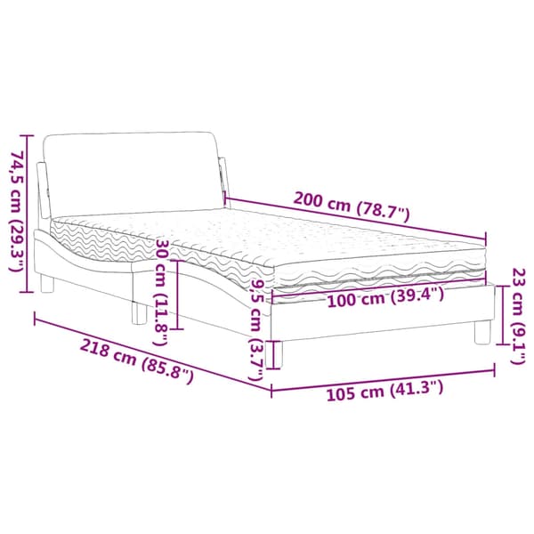 vidaXL Säng med madrass ljusgrå 100x200 cm sammet