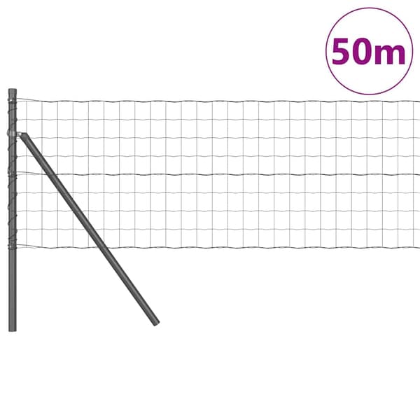 vidaXL Gjerde med stolpe Grå 0,4 x 50 m Stål og PVC