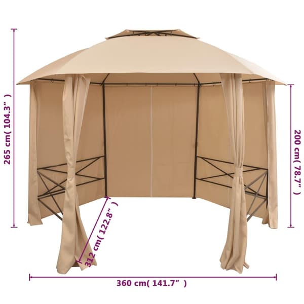 vidaXL Hagepaviljong med gardiner heksagonal 360x265 cm