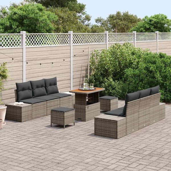 vidaXL Trädgårdsoffset med kudde med lagring 9 pcs Grå Poly rattan