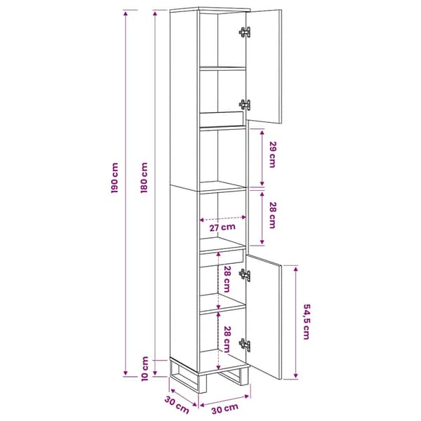 vidaXL Baderomsskap artisan eik 30x30x190 cm konstruert tre