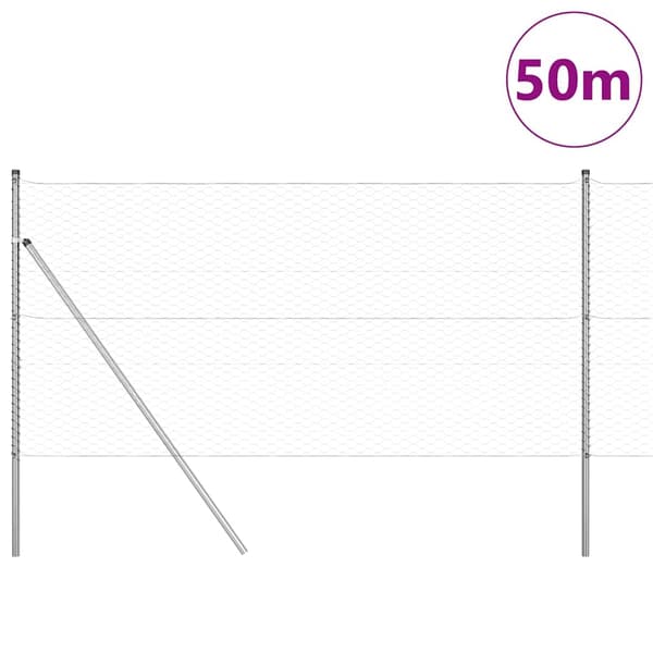 vidaXL Gjerdepåle sølv 50 x 1 m (36 mm mesh) Stål
