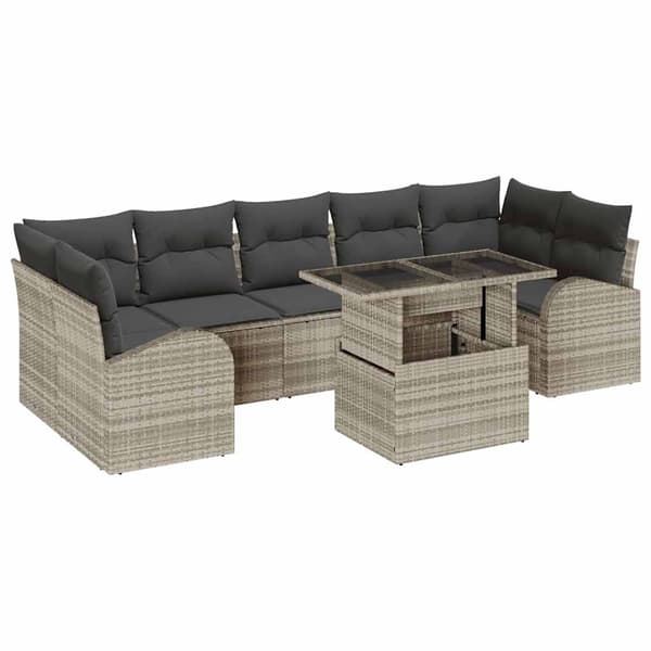 vidaXL Trädgårdsoffset med kudde 8 pcs Ljusgrå Poly rattan