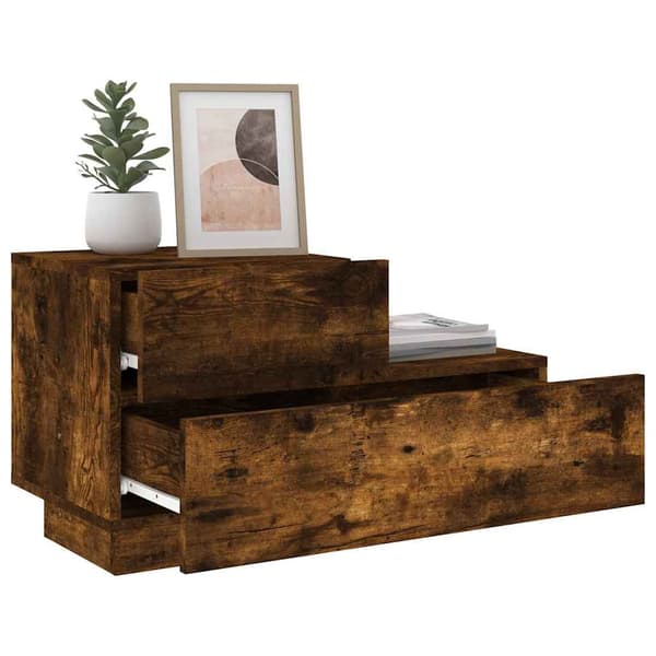 vidaXL Nattbord med LED røkt eik 70x36x40,5 cm