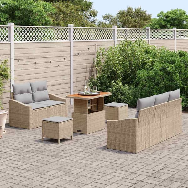 vidaXL Trädgårdsoffset med kudde 8 pcs Beige konstrotting