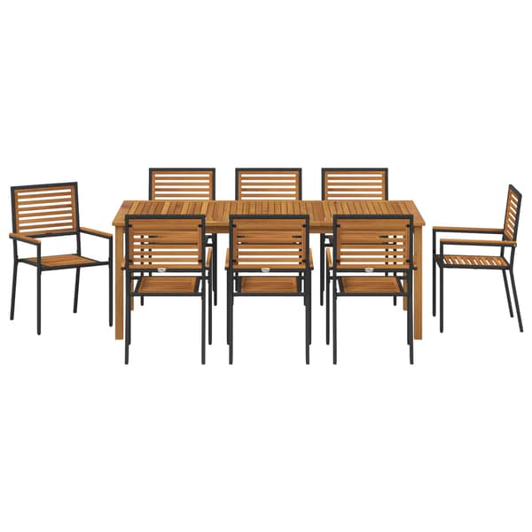vidaXL Hage Spisegruppe 9 pcs Svart Solid akasietre