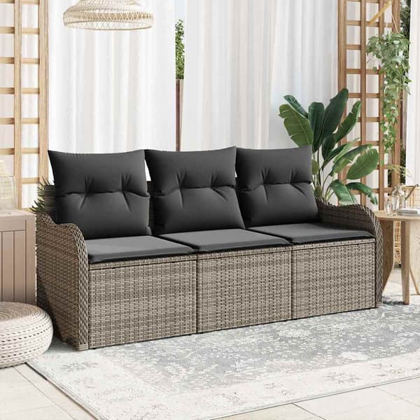 vidaXL Trädgårdsoffset med lagring 3 pcs Grå Poly rattan