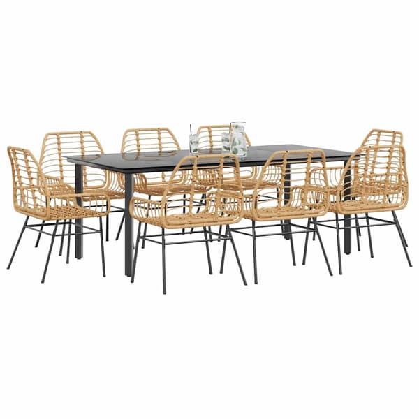 vidaXL Trädgårdsmatgrupp 9 delar brun polyrotting glas