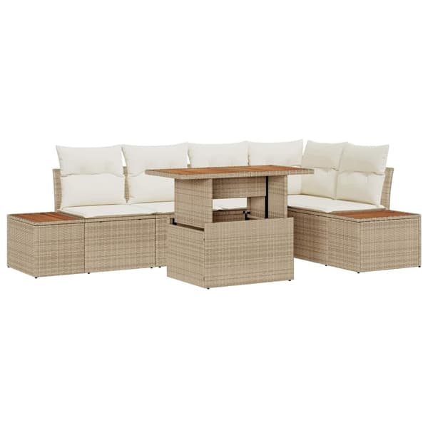 vidaXL Trädgårdsoffset med lagring 6 pcs Beige Poly rattan