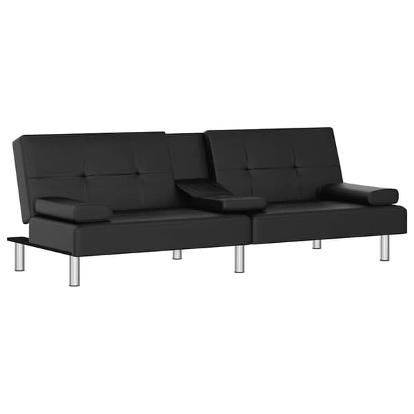 vidaXL Bäddsoffa med mugghållare svart konstläder