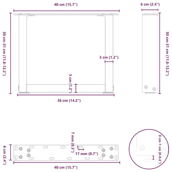 vidaXL Soffbordsben U-formade 2 st vit 40x(30-31) cm stål