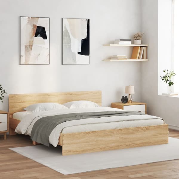 vidaXL Sengeramme med hodegavl sonoma eik 180x200 cm