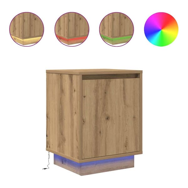 vidaXL Nattbord med LED artisan eik 38x34x50 cm