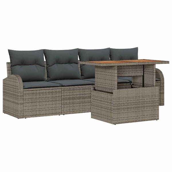 vidaXL Trädgårdsoffset med lagring 5 pcs Grå Poly rattan