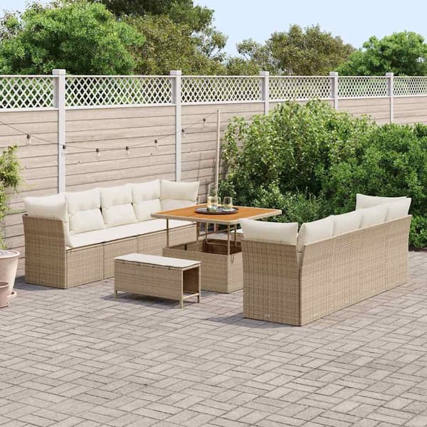 vidaXL Trädgårdsoffset 11 pcs Beige konstrotting
