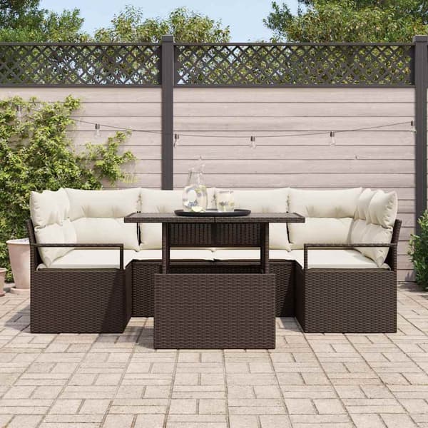 vidaXL Trädgårdsoffset med lagring 7 pcs Brun Poly rattan