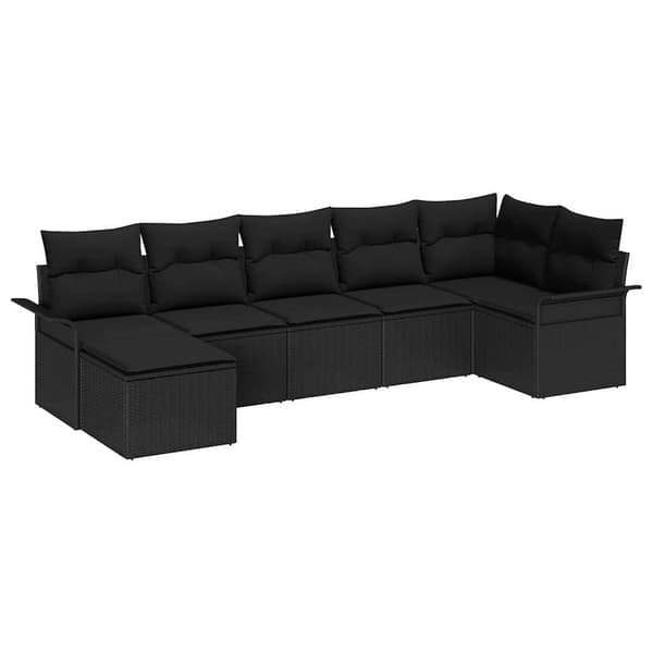 vidaXL Trädgårdsoffset med kudde 7 pcs Svart Poly rattan