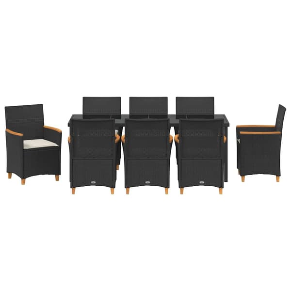 vidaXL Trädgårdsmöbelset 9 pcs Svart konstrotting