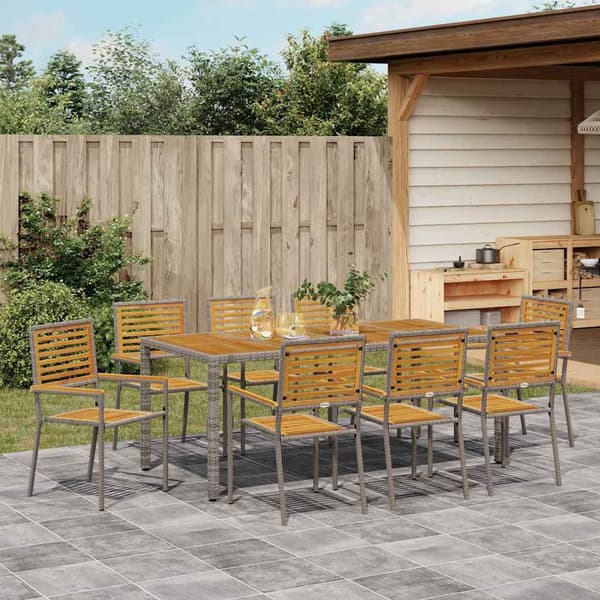 vidaXL Trädgårdsmöbelset 9 pcs Grå och Brun konstrotting