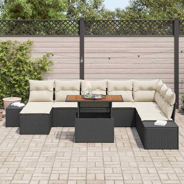 vidaXL Trädgårdsoffset med lagring 9 pcs Svart Poly rattan