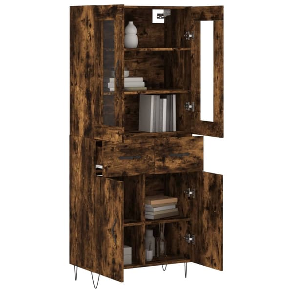 vidaXL Highboard røkt eik 69,5x34x180 cm konstruert tre