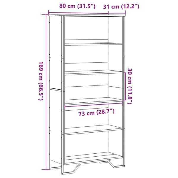 vidaXL Bokhylle brun eik 80x31x169 cm konstruert tre